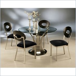 Pastel Furniture Zurich Round Bevel Glass Dining Set in Brush Steel