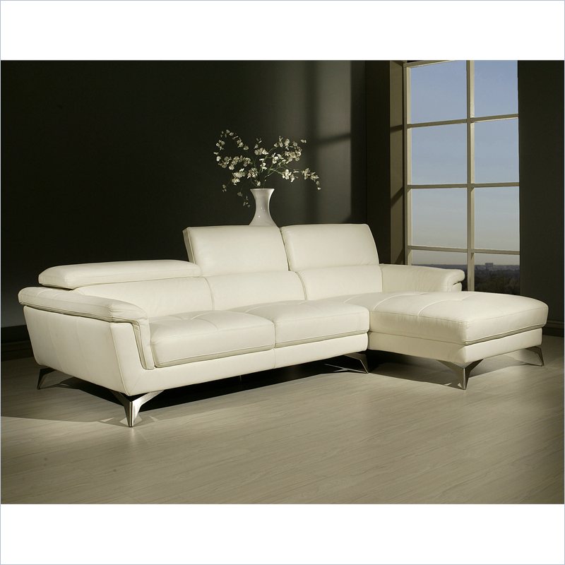 Pastel Furniture Elloise Sectional in Top Grain White Leather