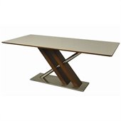 Pastel Furniture Charlize White Glass Top Dining Table in Walnut