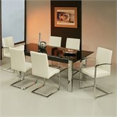 Pastel Furniture Monaco Black Glass 7 Piece Dining Set in Black and White