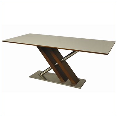 Pastel Furniture Charlize White Glass Top Dining Table in Walnut