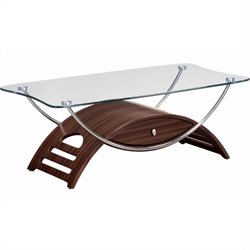 Global Furniture USA Sweeney Glass Top Coffee Table in Mahogany Finish