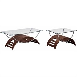 Global Furniture USA Sweeney Glass Top Occasional Table Set in Mahogany Finish