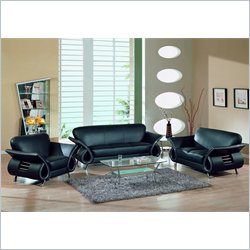 Global Furniture USA Charles 3-Piece Black Leather Sofa Set