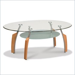 Global Furniture USA Francis Oval Glass Top Coffee Table in Cherry