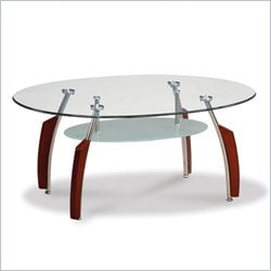 Global Furniture USA Francis Oval Coffee Table with Glass Top in Mahogany