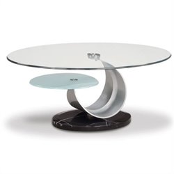 Global Furniture USA Juno Oval Glass Top Coffee Table in Black