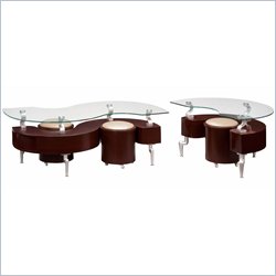 Global Furniture USA Dontai Glass Top Coffee Table Set in Mahogany Finish