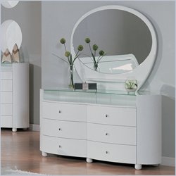 Global Furniture USA Emily 6 Drawer Dresser and Mirror Set in White