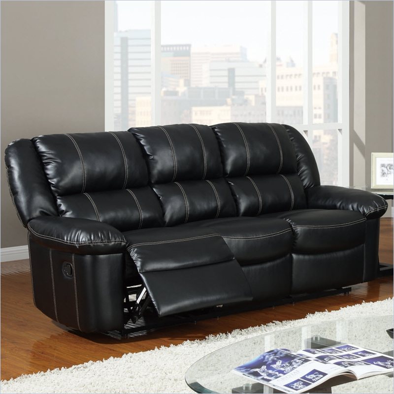 Global Furniture U9966 Leather Reclining Sofa - Black