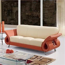 Global Furniture USA Charles Beige and Burnt Orange Leather Sofa