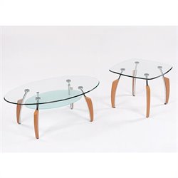 Global Furniture USA Francis Glass Top Occasional Table Set in Natural Finish