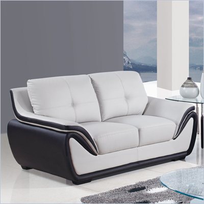 Global Furniture USA 3250 Bonded Leather Loveseat in Grey/Black