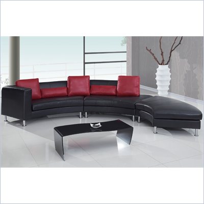 Global Furniture USA 919 3 Piece Sectional in Black with Red Pillows