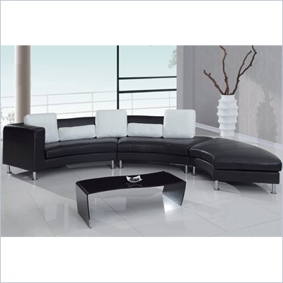 Global Furniture USA 919 3 Piece Sectional in Black with White Pillows
