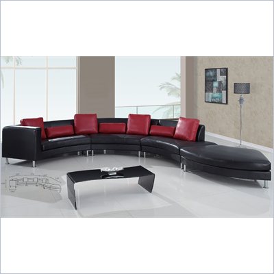 Global Furniture USA 919 4 Piece Sectional in Black with Red Pillows