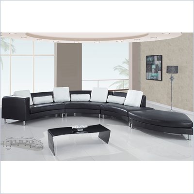 Global Furniture USA 919 4 Piece Sectional in Black with White Pillows