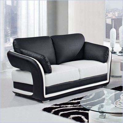 Global Furniture USA A189 Bonded Leather Loveseat in Black/White