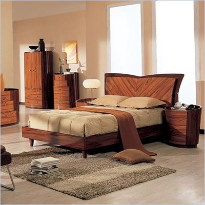 Global Furniture USA B92 Modern Wood Platform Bed 5 Piece Bedroom Set in Cherry