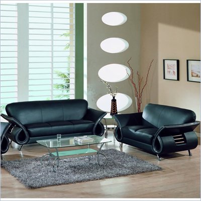 Global Furniture USA Charles 2-Piece Leather Sofa Set in Black