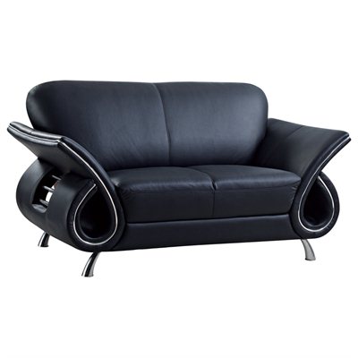Global Furniture USA Charles Black Leather Loveseat in Black