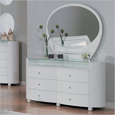 Global Furniture USA Emily 6 Drawer Dresser and Mirror Set in White