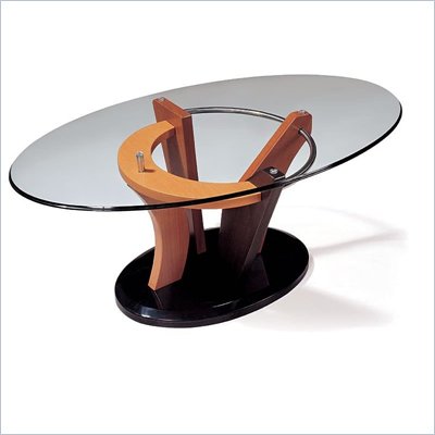 Global Furniture USA Neville Oval Glass Top Coffee Table in Natural Finish