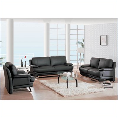 Global Furniture USA Williams 3-Piece Black Leather Sofa Living Room Set