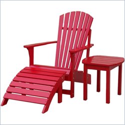 International Concepts Adirondack Chair with Footrest and Sidetable in Red Finish