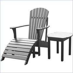 International Concepts Adirondack Chair with Footrest and Sidetable in Black Finish