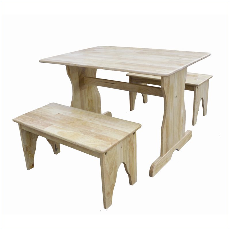 International Concepts Table with 2 Benches in Natural