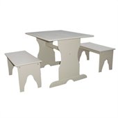 International Concepts Table with 2 Benches in Linen White