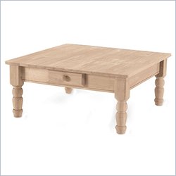 International Concepts Traditional Unfinished Square Coffee Table with Drawer