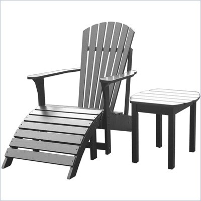 International Concepts Adirondack Chair with Footrest and Sidetable in Black Finish