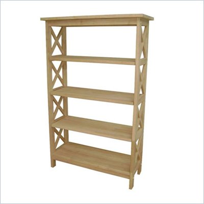 International Concepts Unfinished Wood X-Sided 4 Tier Bookcase