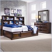 Lea Elite Expressions Kids Bookcase Platform Storage Bed 4 Piece Bedroom Set in Root Beer Cherry Finish