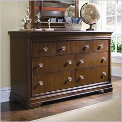 Lea Elite Classics 7 Drawer Double Dresser in Brown Cherry Finish