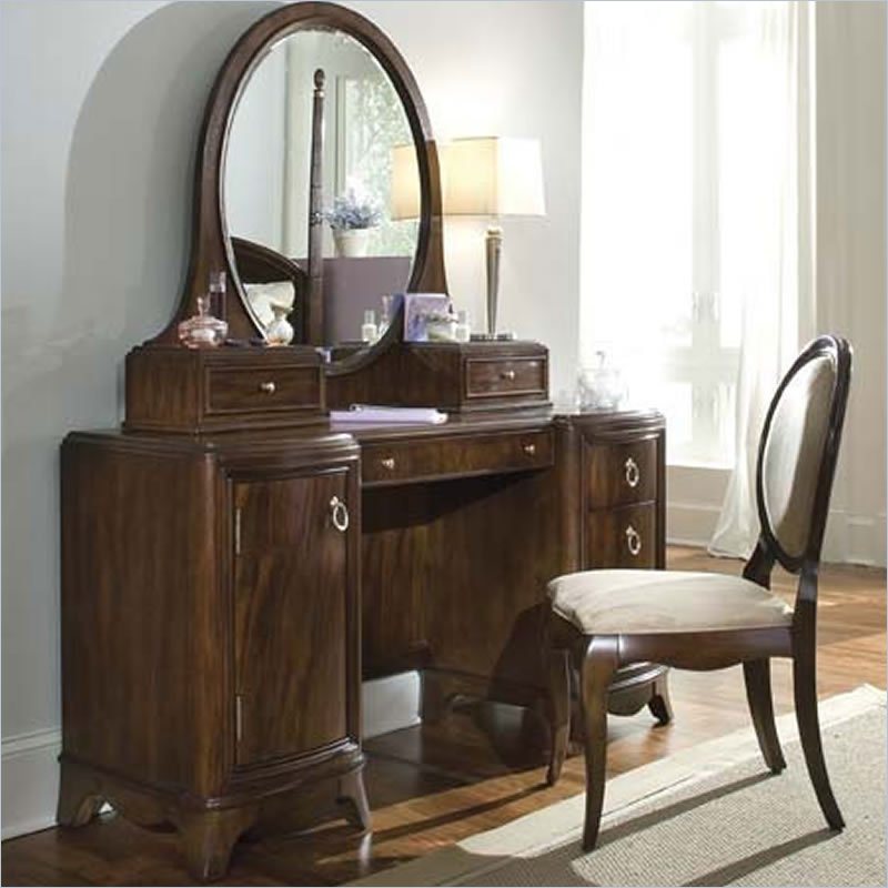Lea Elite Rhapsody Wood Pedestal Vanity/Desk in Dark Cherry
