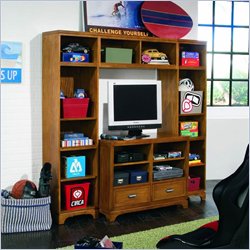 Lea Hangtime Bookcase Entertainment Center in Worn Brown Khaki Finish