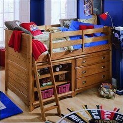 Lea Austin Low Loft Bed with Storage Set in Medium Brown Oak