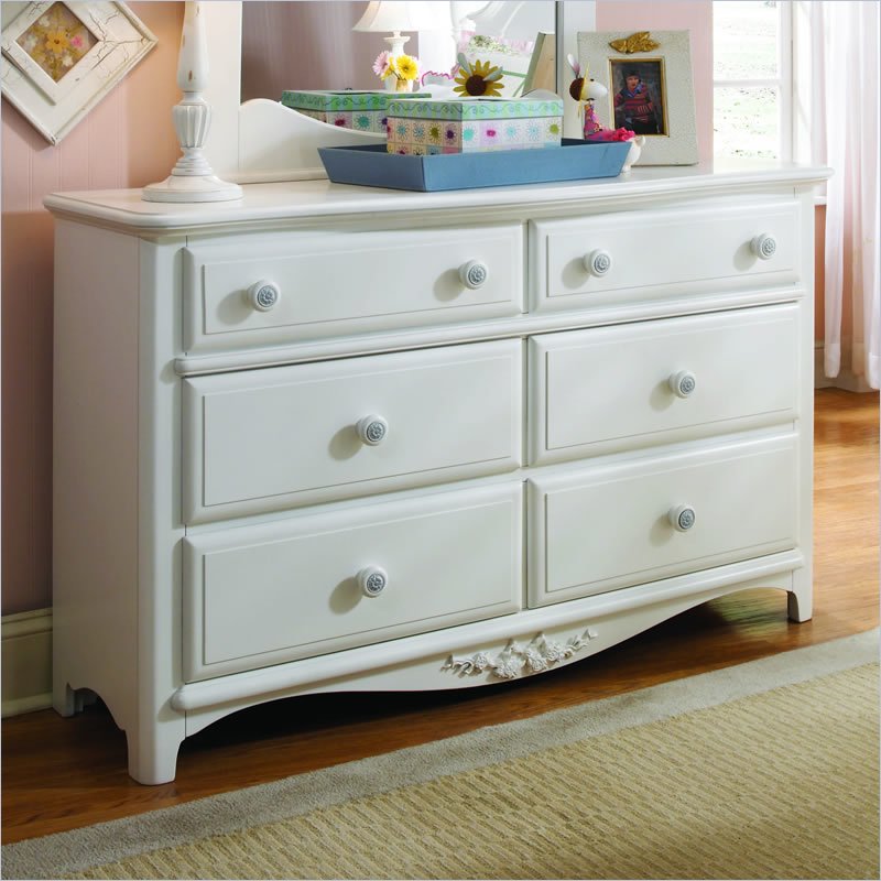 Lea Haley 6 Drawer Double Dresser in White Finish