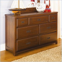 Lea Dillon 7 Drawer Double Dresser in Distressed Brown Cherry Finish