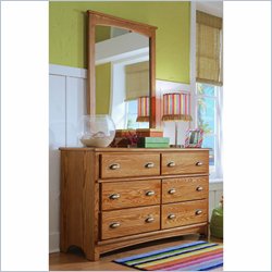 Lea Austin Double Dresser and Vertical Mirror Set in Medium Oak Finish