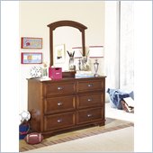 Lea Deer Run 6 Drawer Double Dresser and Mirror Set in Brown Cherry