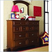 Lea Deer Run Bureau Double Dresser and Mirror Set in Brown Cherry