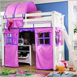 Lea Getaway Wood Loft Bed with Entertainment Center and Loft Bed Tent