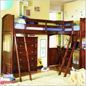 Lea Deer Run L-Shaped Wood Bi-Loft Bunk Bed Set In Brown Cherry Finish 