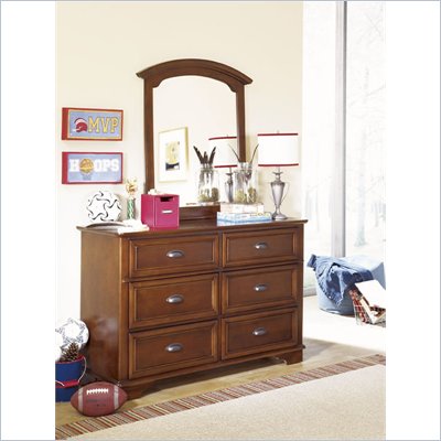 Lea Deer Run 6 Drawer Double Dresser and Mirror Set in Brown Cherry