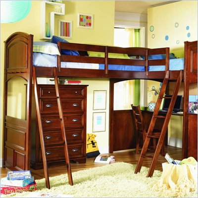 Loft Beds on Lea Deer Run L Shaped Wood Bi Loft Bunk Bed Set In Brown Cherry Finish