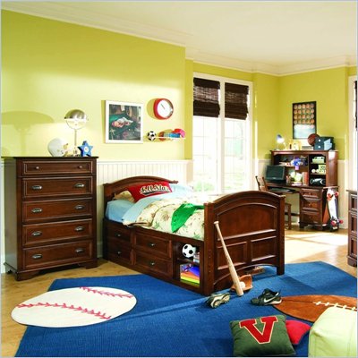 Lea Deer Run Kids Wood Captain's Bed in Brown Cherry 4 Piece Bedroom Set